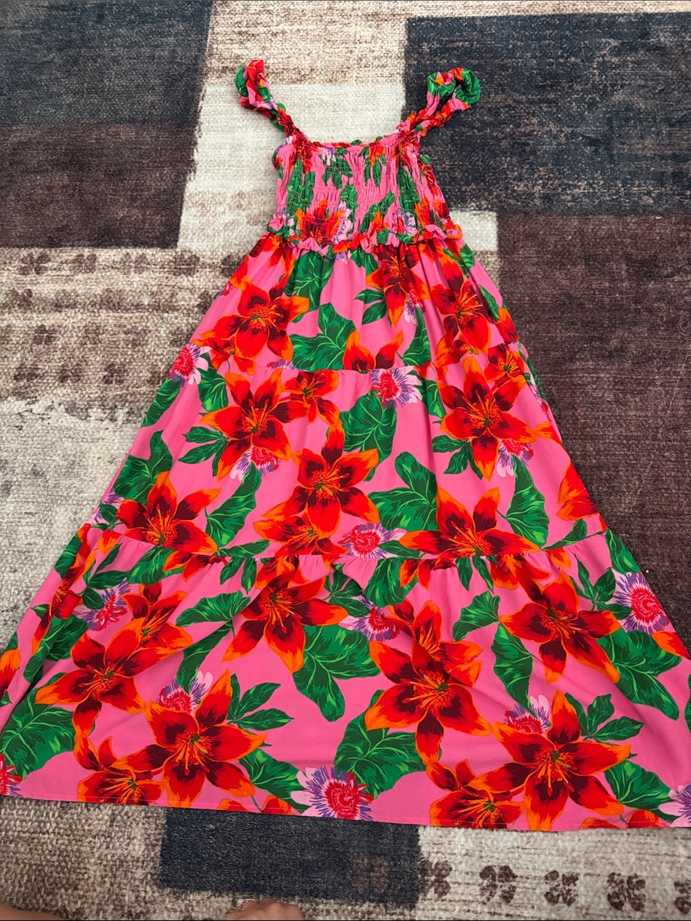 Women' Pink Floral Maxi Dress with Ruffled Straps